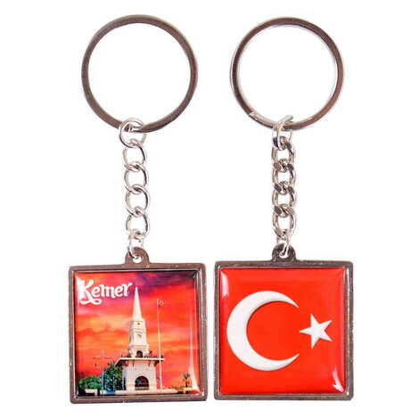 Kemer Themed Metal Square Shaped Double Face Keychain 36x95 mm - 3