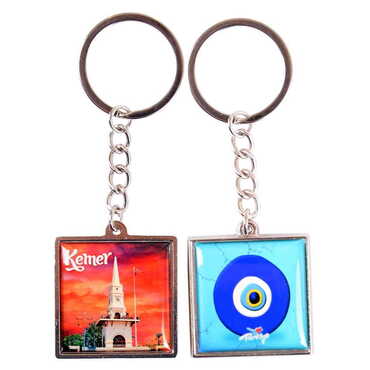 Kemer Themed Metal Square Shaped Double Face Keychain 36x95 mm - 4