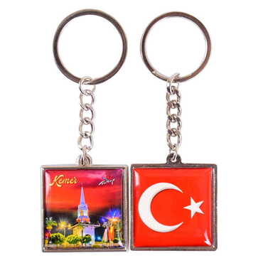 Kemer Themed Metal Square Shaped Double Face Keychain 36x95 mm - 5