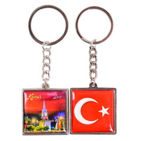 Kemer Themed Metal Square Shaped Double Face Keychain 36x95 mm - 5