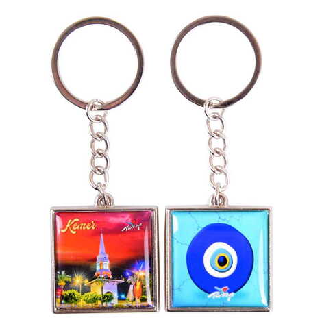 Kemer Themed Metal Square Shaped Double Face Keychain 36x95 mm - 6