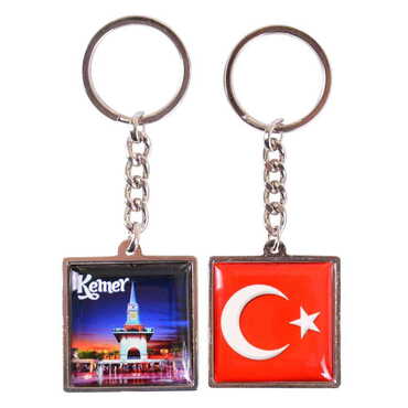 Kemer Themed Metal Square Shaped Double Face Keychain 36x95 mm - 7