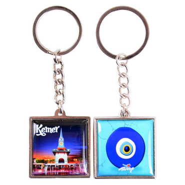 Kemer Themed Metal Square Shaped Double Face Keychain 36x95 mm - 8