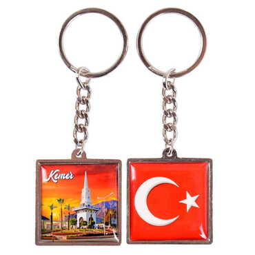 Kemer Themed Metal Square Shaped Double Face Keychain 36x95 mm - 11