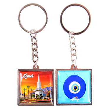 Kemer Themed Metal Square Shaped Double Face Keychain 36x95 mm - 12