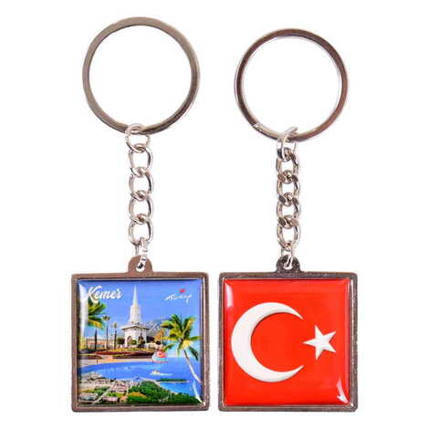 Kemer Themed Metal Square Shaped Double Face Keychain 36x95 mm - 13