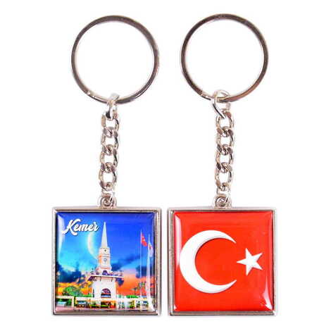 Kemer Themed Metal Square Shaped Double Face Keychain 36x95 mm - 15