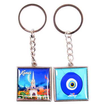 Kemer Themed Metal Square Shaped Double Face Keychain 36x95 mm - 16