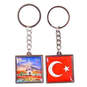 Kemer Themed Metal Square Shaped Double Face Keychain 36x95 mm - 17