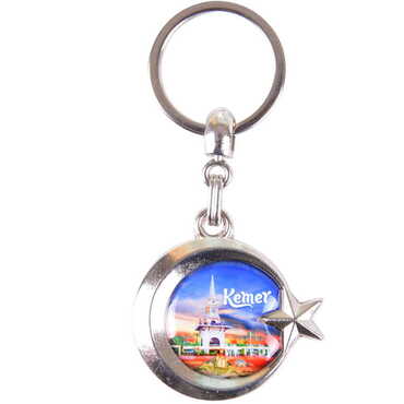 Kemer Themed Metal Turkish Flag Enamel Keychain - 5