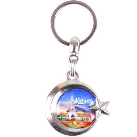 Kemer Themed Metal Turkish Flag Enamel Keychain - 5