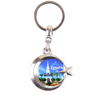 Kemer Themed Metal Turkish Flag Enamel Keychain - 8