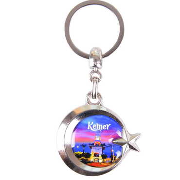 Kemer Themed Metal Turkish Flag Enamel Keychain - 9