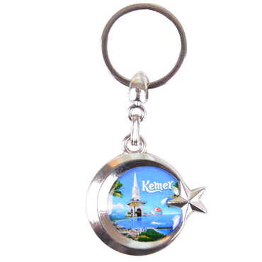 Kemer Themed Metal Turkish Flag Enamel Keychain - 10