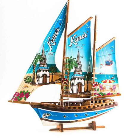 Kemer Themed Sailboat Wooden Desktop Decor Large - 2