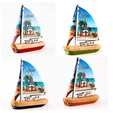 Kemer Themed Sailboat Wooden Magnet - 3