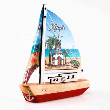 Kemer Themed Sailboat Wooden Magnet - 4