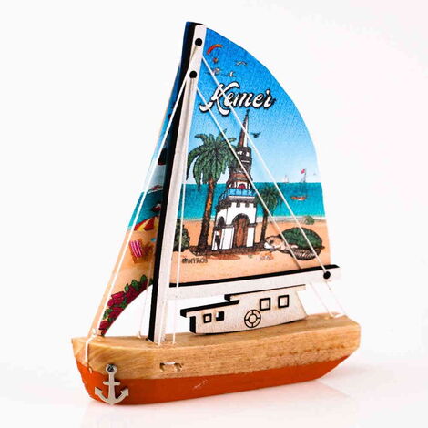 Kemer Themed Sailboat Wooden Magnet - 5