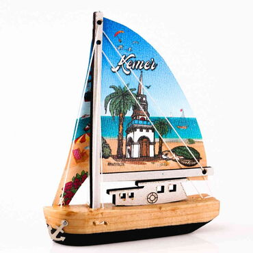 Kemer Themed Sailboat Wooden Magnet - 6