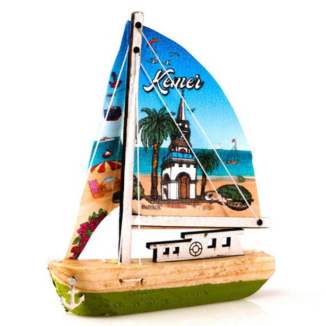 Kemer Themed Sailboat Wooden Magnet - 7