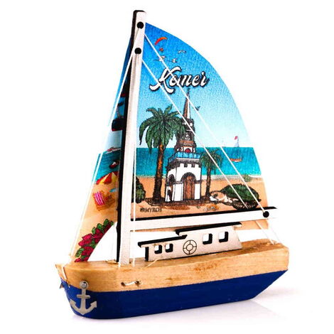 Kemer Themed Sailboat Wooden Magnet - 8