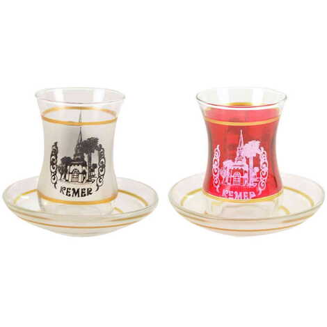 Kemer Themed Turkey City Theme Printed Touristy Tea Glass Set of 2 Pcs - 3