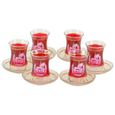 Kemer Themed Turkey City Theme Printed Touristy Tea Glass Set of 6 Pcs - 5