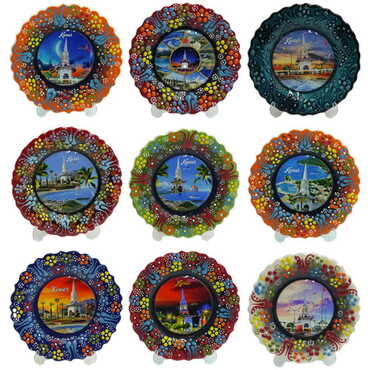 Kemer Themed Turkish Ceramic Plate With Epoxy 12 Cm - 4