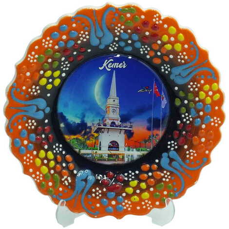 Kemer Themed Turkish Ceramic Plate With Epoxy 12 Cm - 5