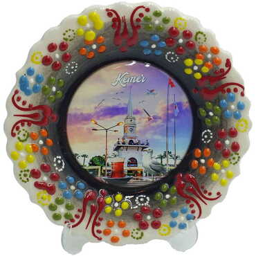 Kemer Themed Turkish Ceramic Plate With Epoxy 12 Cm - 6