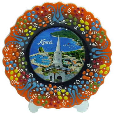 Kemer Themed Turkish Ceramic Plate With Epoxy 12 Cm - 7