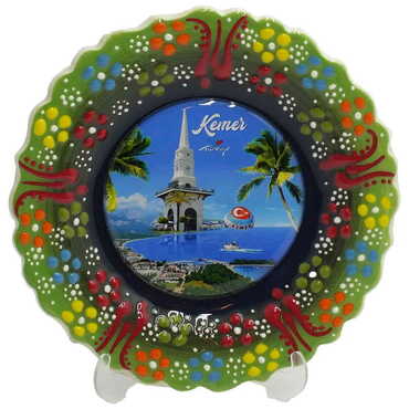 Kemer Themed Turkish Ceramic Plate With Epoxy 12 Cm - 8