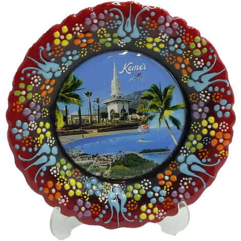 Kemer Themed Turkish Ceramic Plate With Epoxy 12 Cm - 9