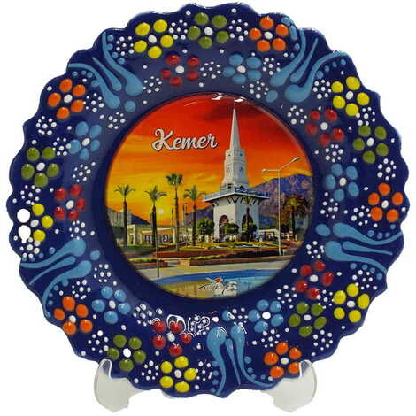 Kemer Themed Turkish Ceramic Plate With Epoxy 12 Cm - 10