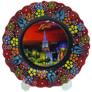 Kemer Themed Turkish Ceramic Plate With Epoxy 12 Cm - 11