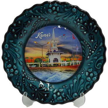 Kemer Themed Turkish Ceramic Plate With Epoxy 12 Cm - 12