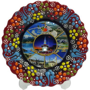 Kemer Themed Turkish Ceramic Plate With Epoxy 12 Cm - 13