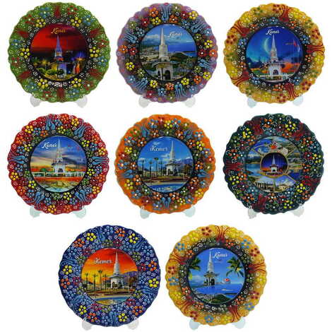 Kemer Themed Turkish Ceramic Plate With Epoxy 18 Cm - 4