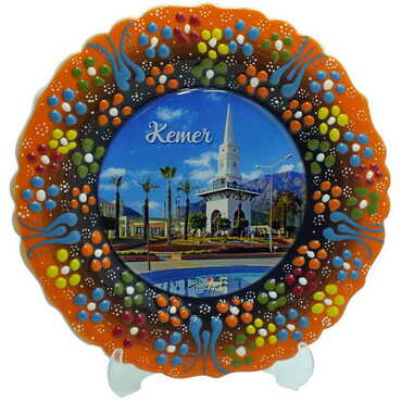 Kemer Themed Turkish Ceramic Plate With Epoxy 18 Cm - 5