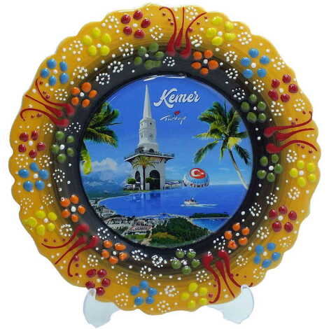 Kemer Themed Turkish Ceramic Plate With Epoxy 18 Cm - 6