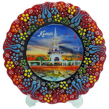 Kemer Themed Turkish Ceramic Plate With Epoxy 18 Cm - 9