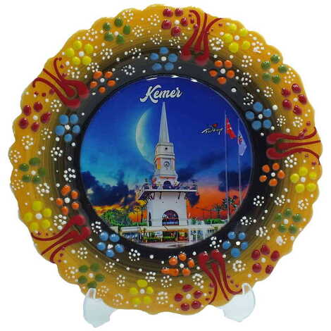 Kemer Themed Turkish Ceramic Plate With Epoxy 18 Cm - 10