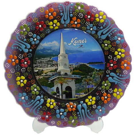 Kemer Themed Turkish Ceramic Plate With Epoxy 18 Cm - 11