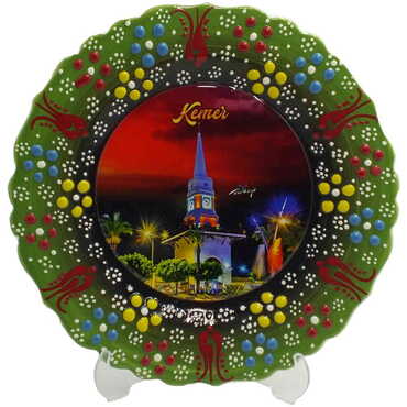 Kemer Themed Turkish Ceramic Plate With Epoxy 18 Cm - 12