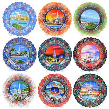 Kemer Themed Turkish Ceramic Plate With Epoxy 25 Cm - 4