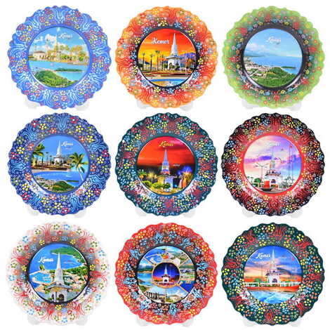 Kemer Themed Turkish Ceramic Plate With Epoxy 25 Cm - 4