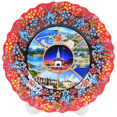 Kemer Themed Turkish Ceramic Plate With Epoxy 25 Cm - 5