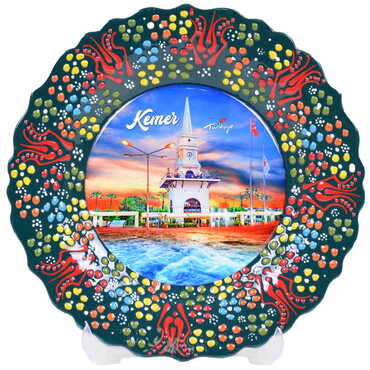 Kemer Themed Turkish Ceramic Plate With Epoxy 25 Cm - 6