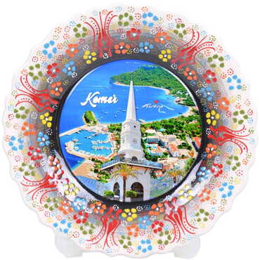 Kemer Themed Turkish Ceramic Plate With Epoxy 25 Cm - 7