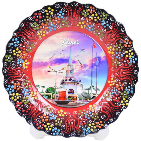 Kemer Themed Turkish Ceramic Plate With Epoxy 25 Cm - 8